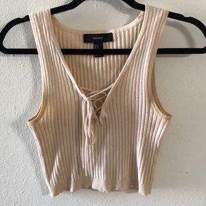Cream front tie tank top